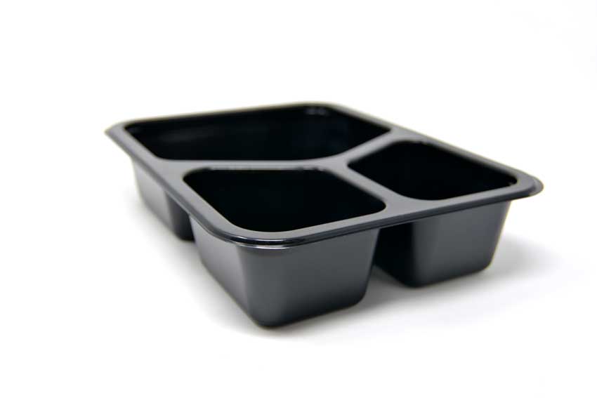 MinnTech CPET black compartment tray for dual ovenable food packaging